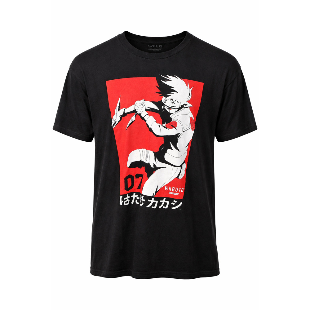 Naruto Shippuden Kakashi Graphic T Shirt Anime Ninja Black 100% Cotton XL
